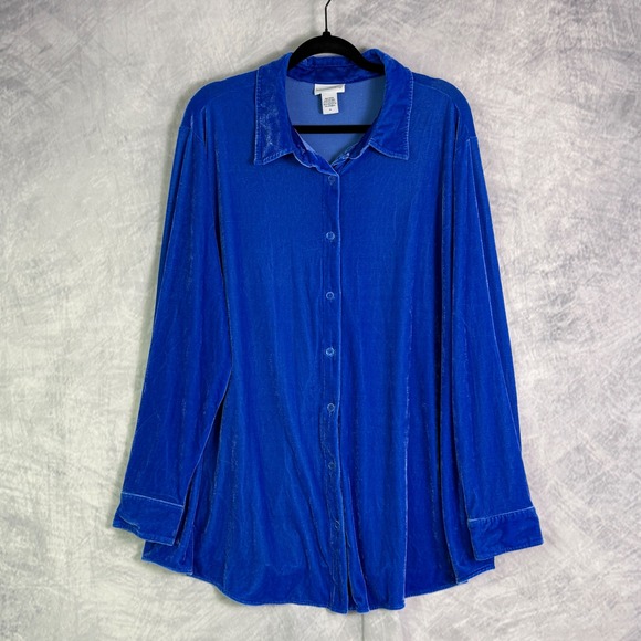 Soft Surroundings Top Women's sz 3X Blue Velvet Button Down Long Sleeve Shirt - Picture 1 of 8